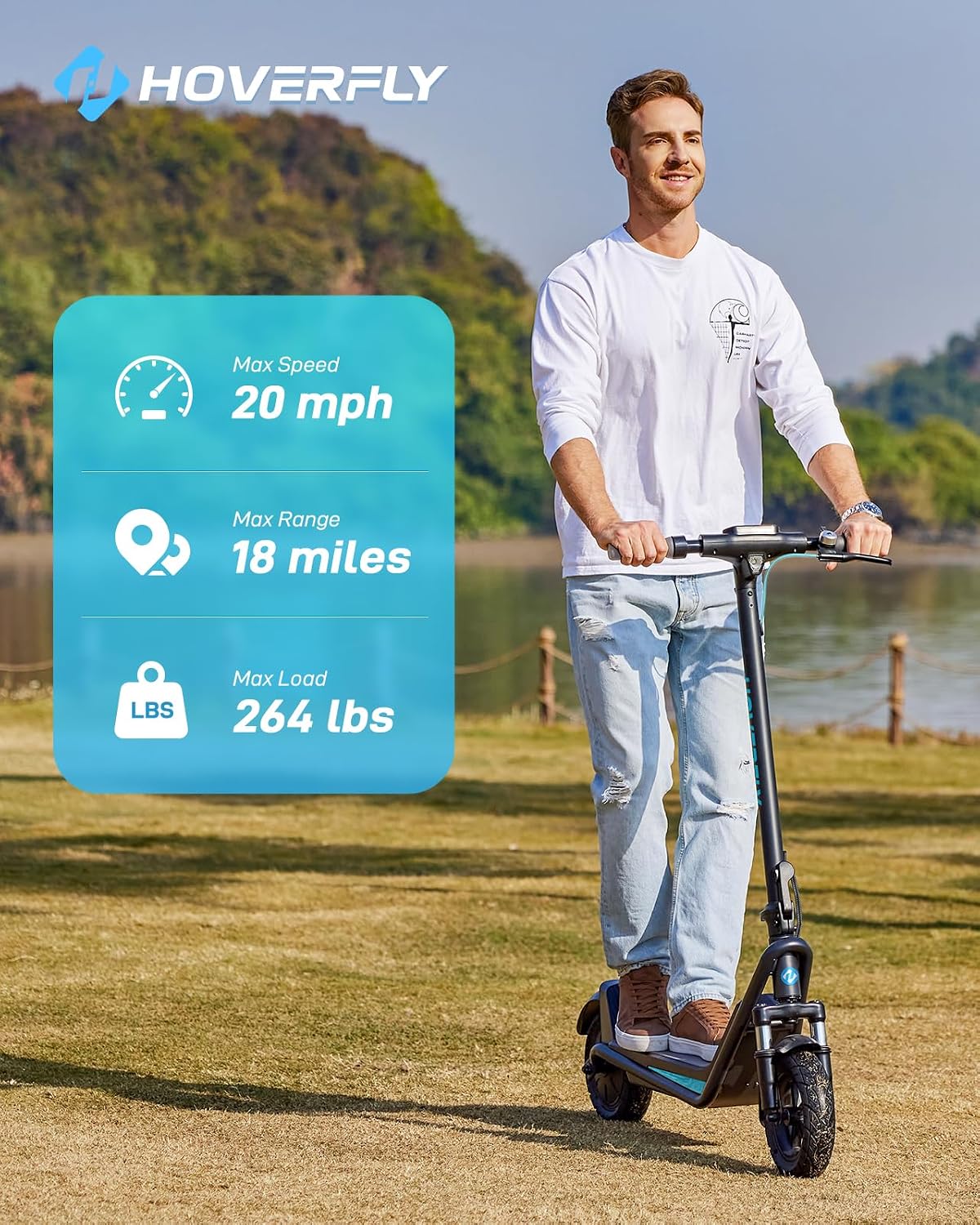 HOVERFLY Electric Scooter for Adults, 10" Solid Tires, 36V 7.8Ah Battery, Electric Code Lock, Big LCD Display w/ Cruise Control, Front Suspension Foldable Escooter — image 3 of 11