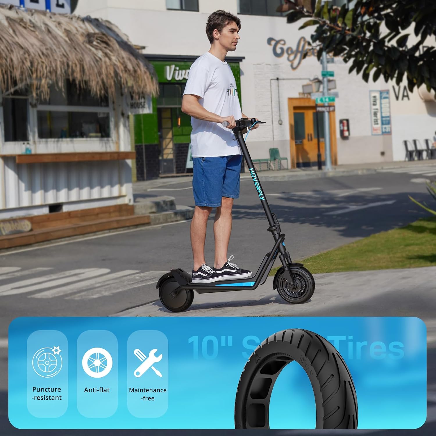 HOVERFLY Electric Scooter for Adults, 10" Solid Tires, 36V 7.8Ah Battery, Electric Code Lock, Big LCD Display w/ Cruise Control, Front Suspension Foldable Escooter — image 4 of 11