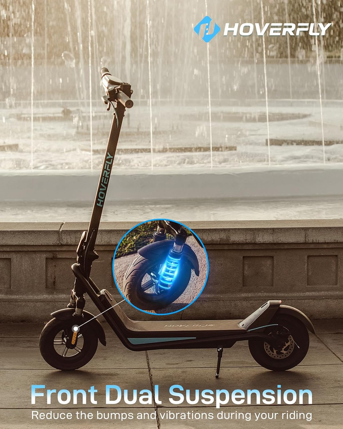 HOVERFLY Electric Scooter for Adults, 10" Solid Tires, 36V 7.8Ah Battery, Electric Code Lock, Big LCD Display w/ Cruise Control, Front Suspension Foldable Escooter — image 5 of 11