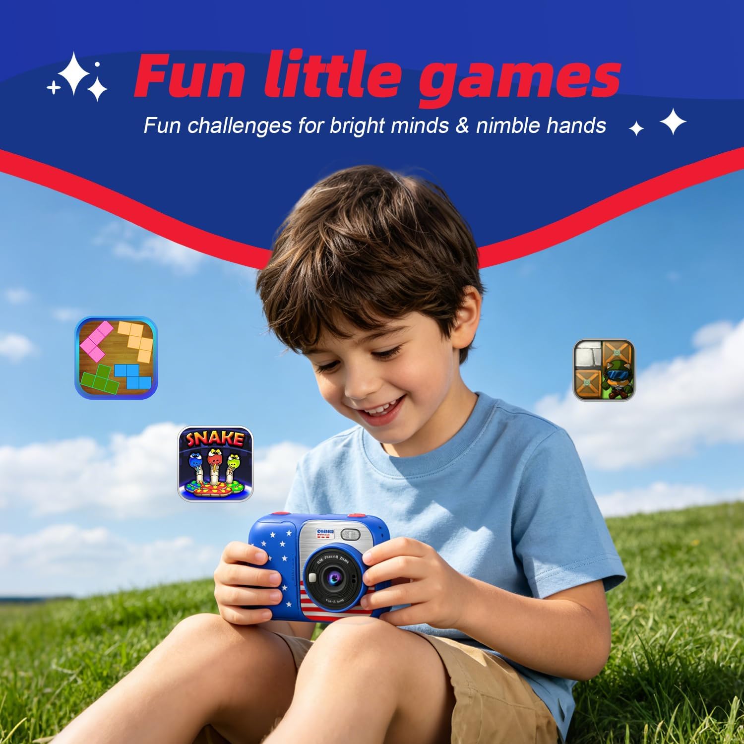 Kids Instant Print Camera with 5 Rolls Print Paper, 1080P HD Camera, Rechargeable Portable Toddler Selfie Camera, Christmas Birthday Gifts Toys for Boys Girls Age 3-12 (Red & Blue) — image 6 of 7