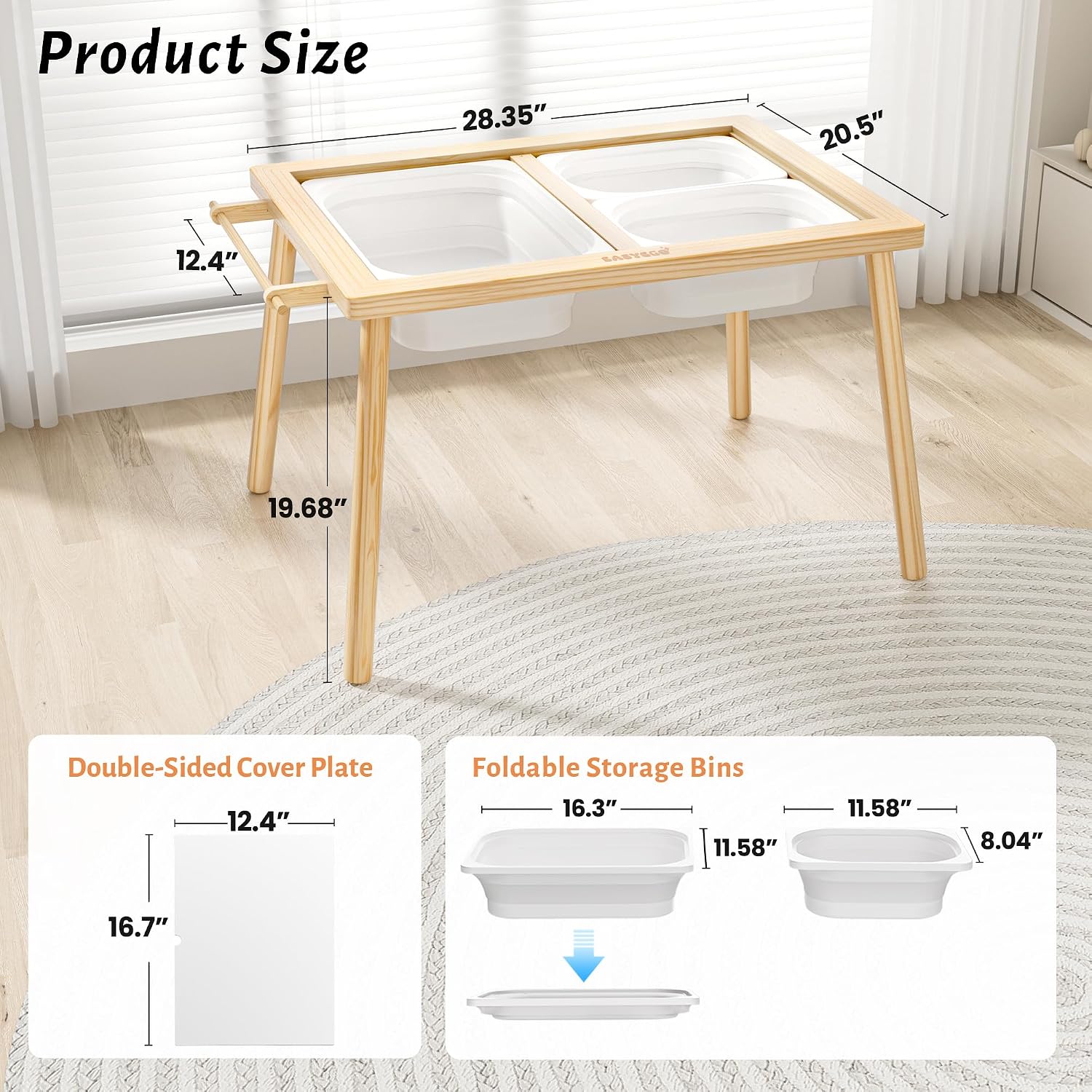 Sensory Table for Toddlers Kids Play Wooden Sand Water Table with Double-Sided Board & Foldable Storage Bins for Indoor and Outdoor Use, Birthday Gifts for Boys and Girls-Natural Color — image 2 of 8