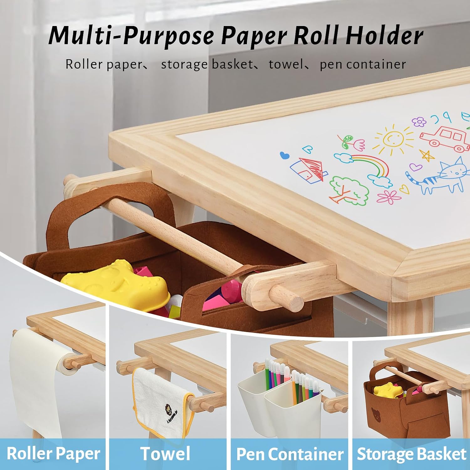 Sensory Table for Toddlers Kids Play Wooden Sand Water Table with Double-Sided Board & Foldable Storage Bins for Indoor and Outdoor Use, Birthday Gifts for Boys and Girls-Natural Color — image 5 of 8