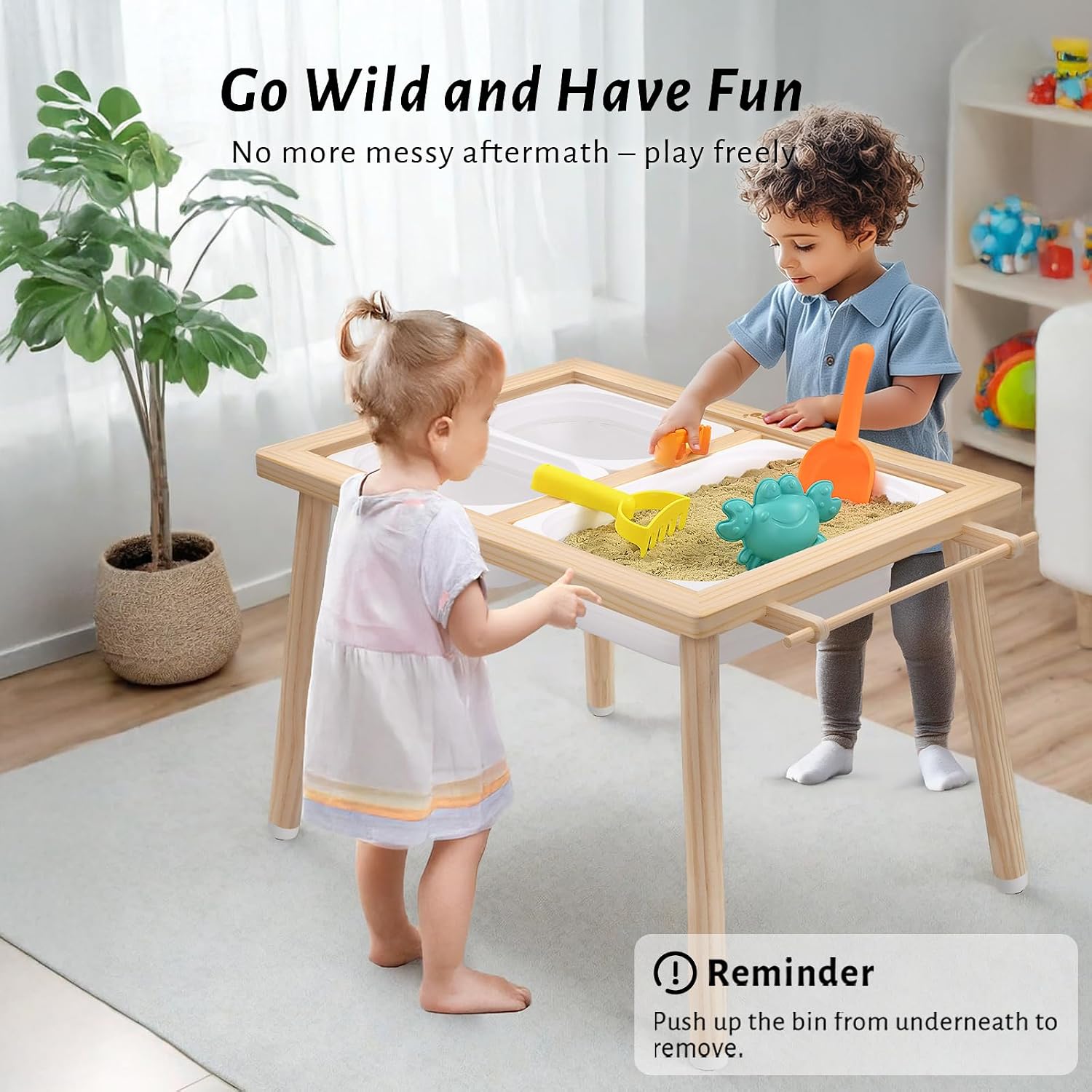 Sensory Table for Toddlers Kids Play Wooden Sand Water Table with Double-Sided Board & Foldable Storage Bins for Indoor and Outdoor Use, Birthday Gifts for Boys and Girls-Natural Color — image 6 of 8