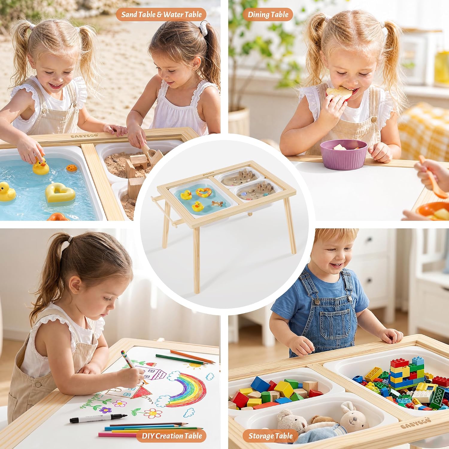 Sensory Table for Toddlers Kids Play Wooden Sand Water Table with Double-Sided Board & Foldable Storage Bins for Indoor and Outdoor Use, Birthday Gifts for Boys and Girls-Natural Color — image 7 of 8