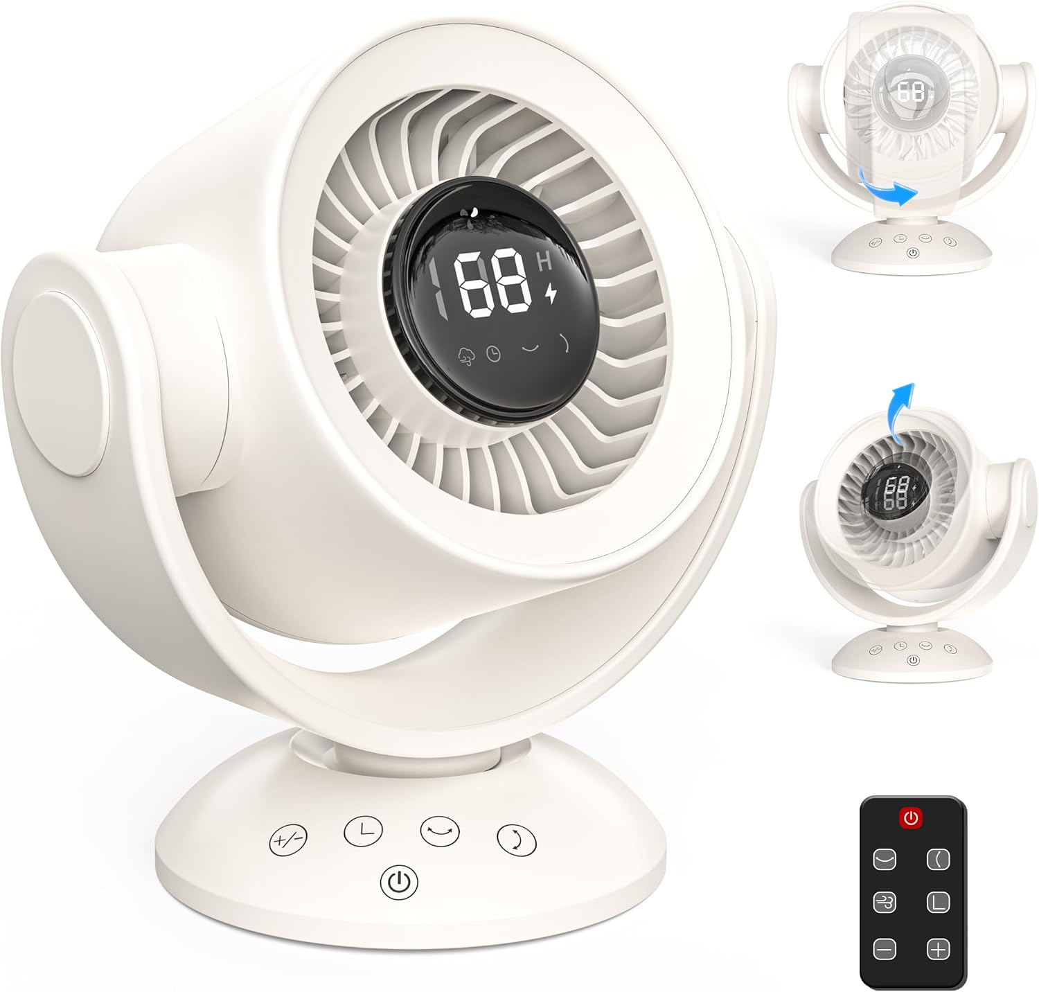 Fan for Bedroom,Desk Fans,Air Circulator Fan with Remote, 90°Vertical +120°Auto Oscillating,100 Speeds, 10H Timer, 25dB Quiet Fan,Digital Display Rechargeable USB, for Home Office Travel（Black） — image 10 of 11