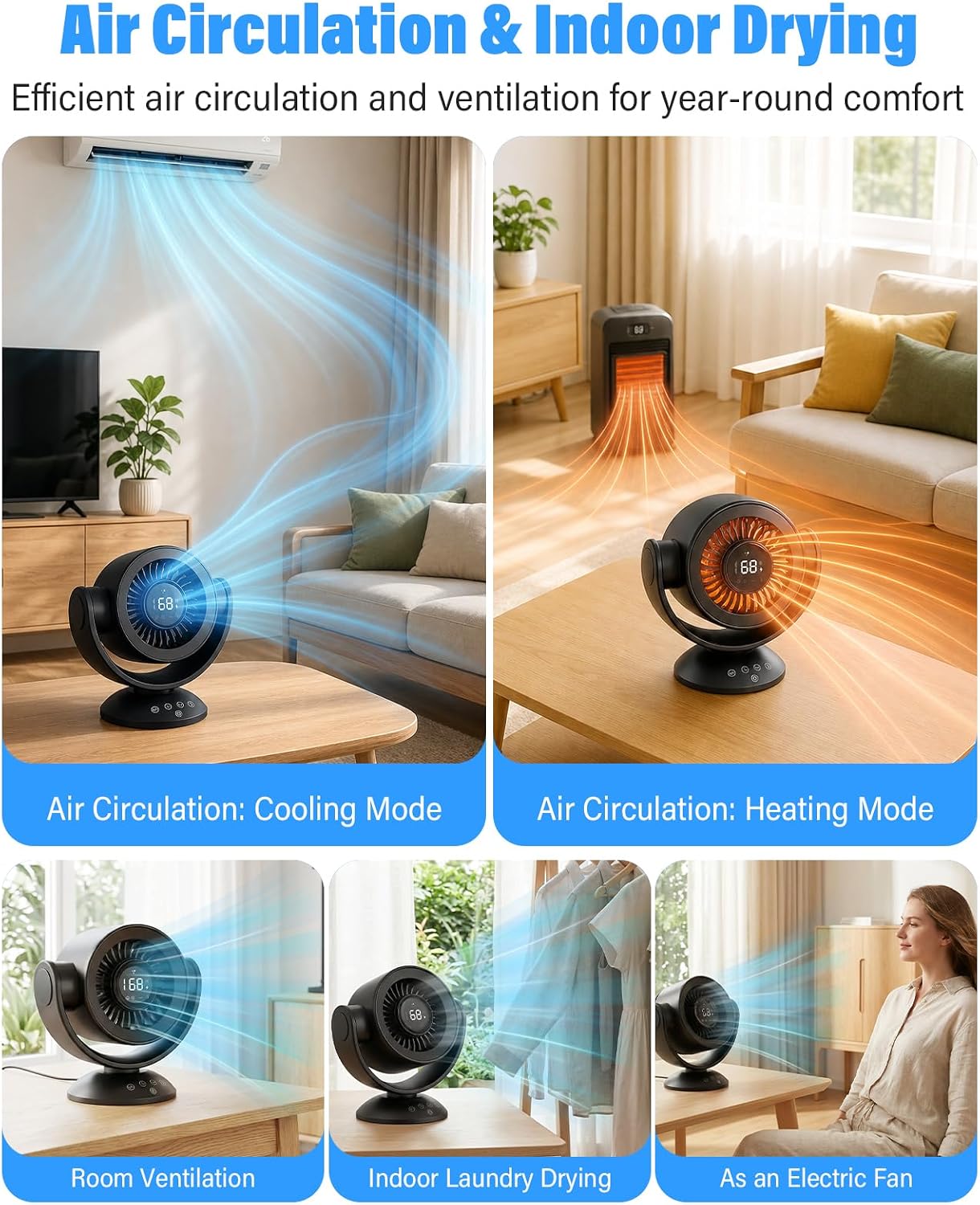 Fan for Bedroom,Desk Fans,Air Circulator Fan with Remote, 90°Vertical +120°Auto Oscillating,100 Speeds, 10H Timer, 25dB Quiet Fan,Digital Display Rechargeable USB, for Home Office Travel（Black） — image 8 of 11