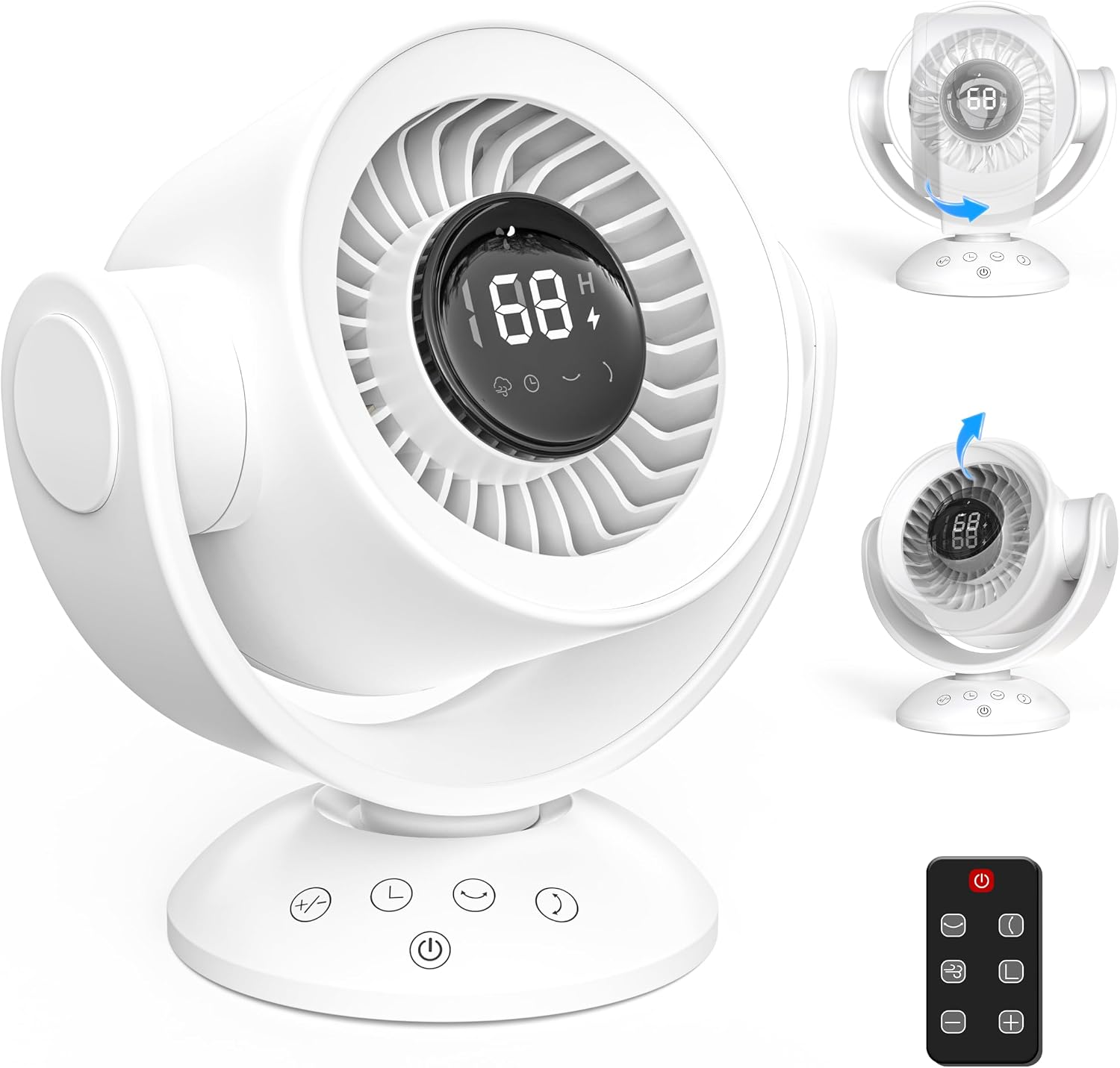 Fan for Bedroom,Desk Fans,Air Circulator Fan with Remote, 90°Vertical +120°Auto Oscillating,100 Speeds, 10H Timer, 25dB Quiet Fan,Digital Display Rechargeable USB, for Home Office Travel（Black） — image 9 of 11
