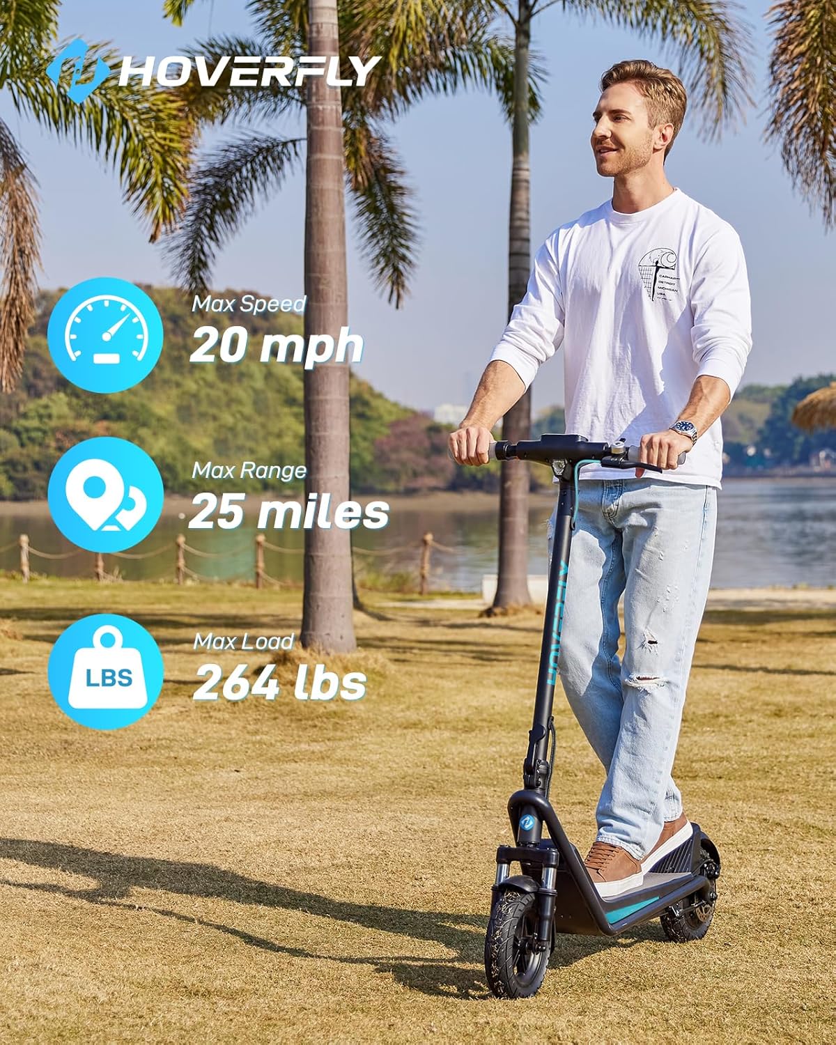 HOVERFLY Electric Scooter for Adults, 10" Solid Tires, 36V 7.8Ah Battery, Electric Code Lock, Big LCD Display w/ Cruise Control, Front Suspension Foldable Escooter — image 3 of 11