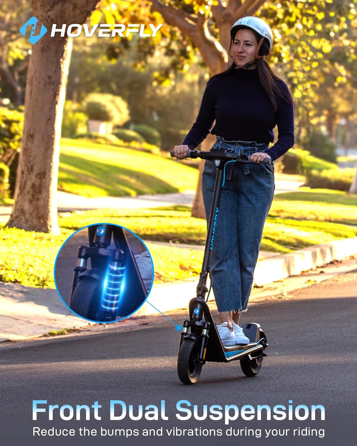 HOVERFLY Electric Scooter for Adults, 10" Solid Tires, 36V 7.8Ah Battery, Electric Code Lock, Big LCD Display w/ Cruise Control, Front Suspension Foldable Escooter — image 5 of 11