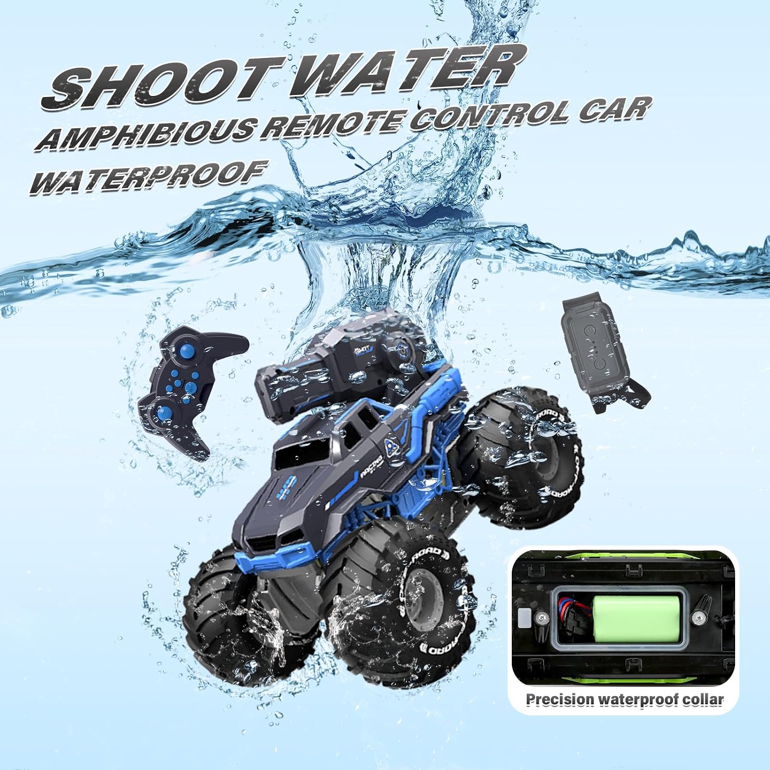 Amphibious Remote Control Car Boat Water Squirt RC Tank 2.4GHz Gesture Sensor 4WD Monster Truck Waterproof RC Car for 6 7 8 9-12 Kids Girls Boys Gift Beach Pool Water Toy With 2 Replaceable Batteries — image 2 of 8
