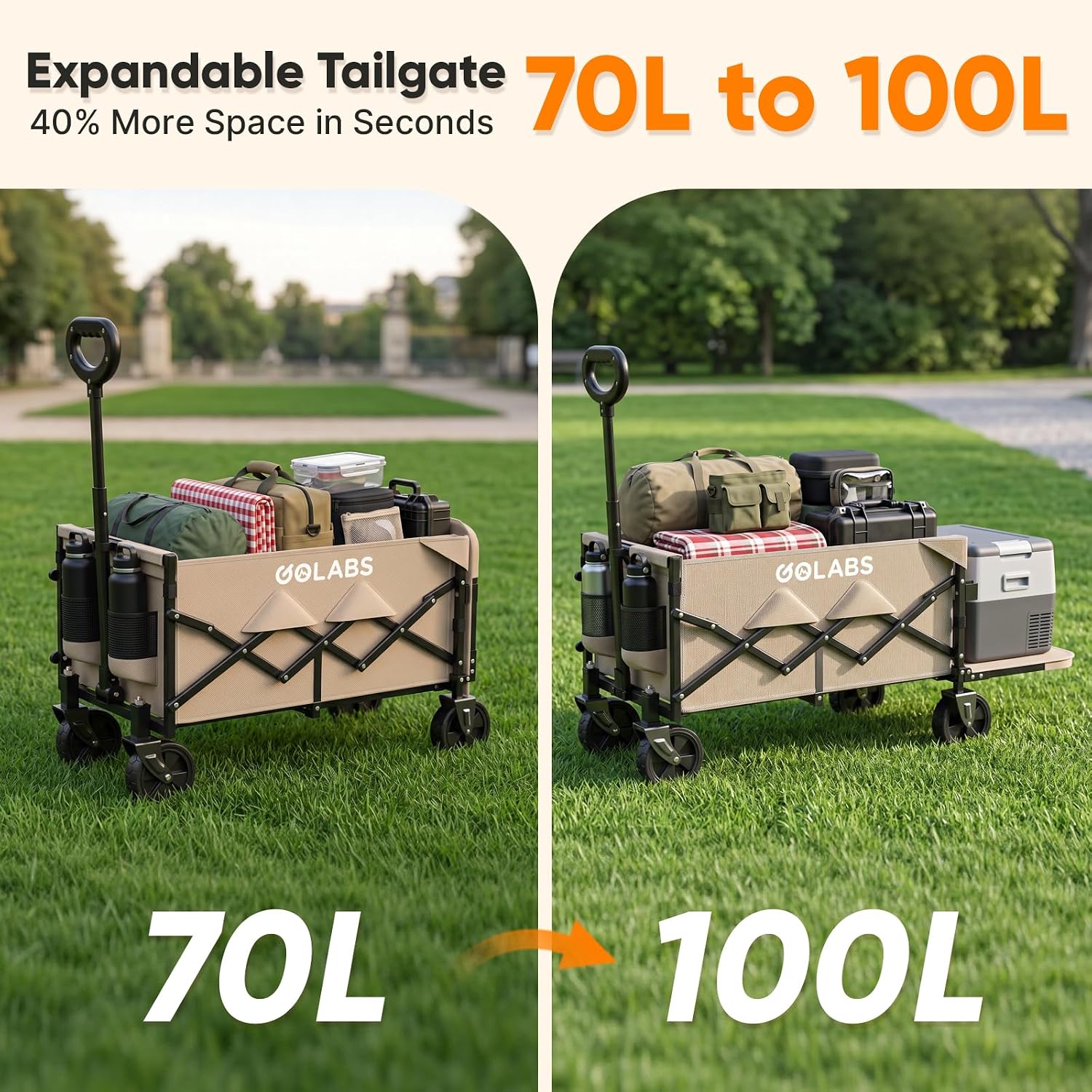 WA1 Collapsible Folding Wagon Cart, Max 220lb Load, Expands to 100L — image 2 of 7