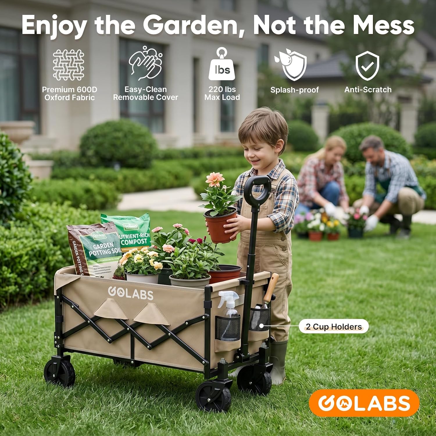 WA1 Collapsible Folding Wagon Cart, Max 220lb Load, Expands to 100L — image 3 of 7