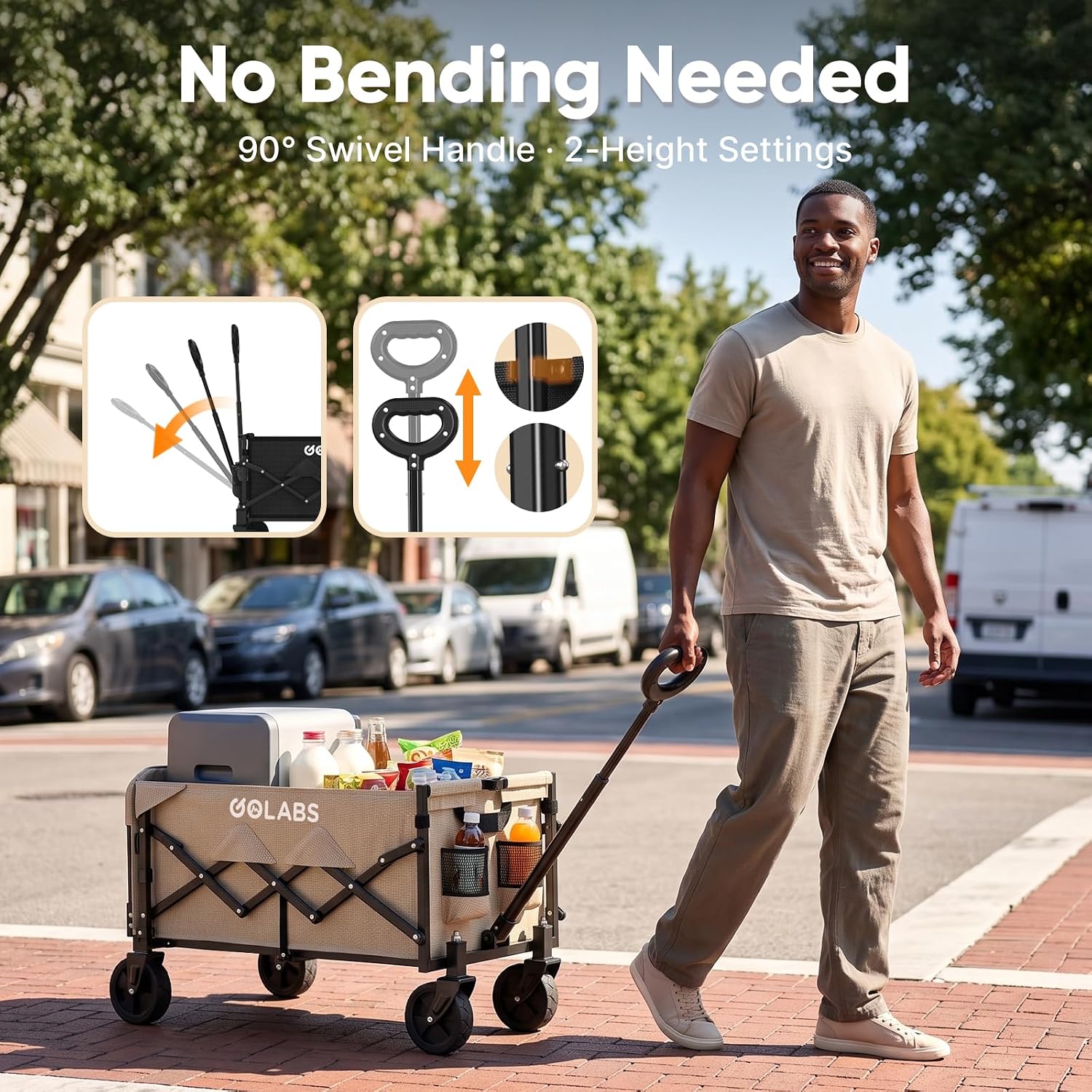 WA1 Collapsible Folding Wagon Cart, Max 220lb Load, Expands to 100L — image 6 of 7