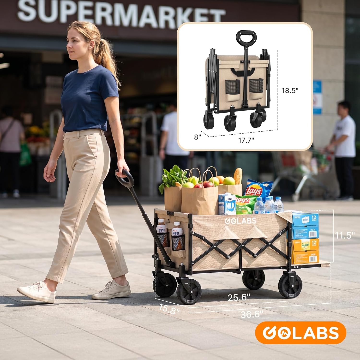 WA1 Collapsible Folding Wagon Cart, Max 220lb Load, Expands to 100L — image 7 of 7