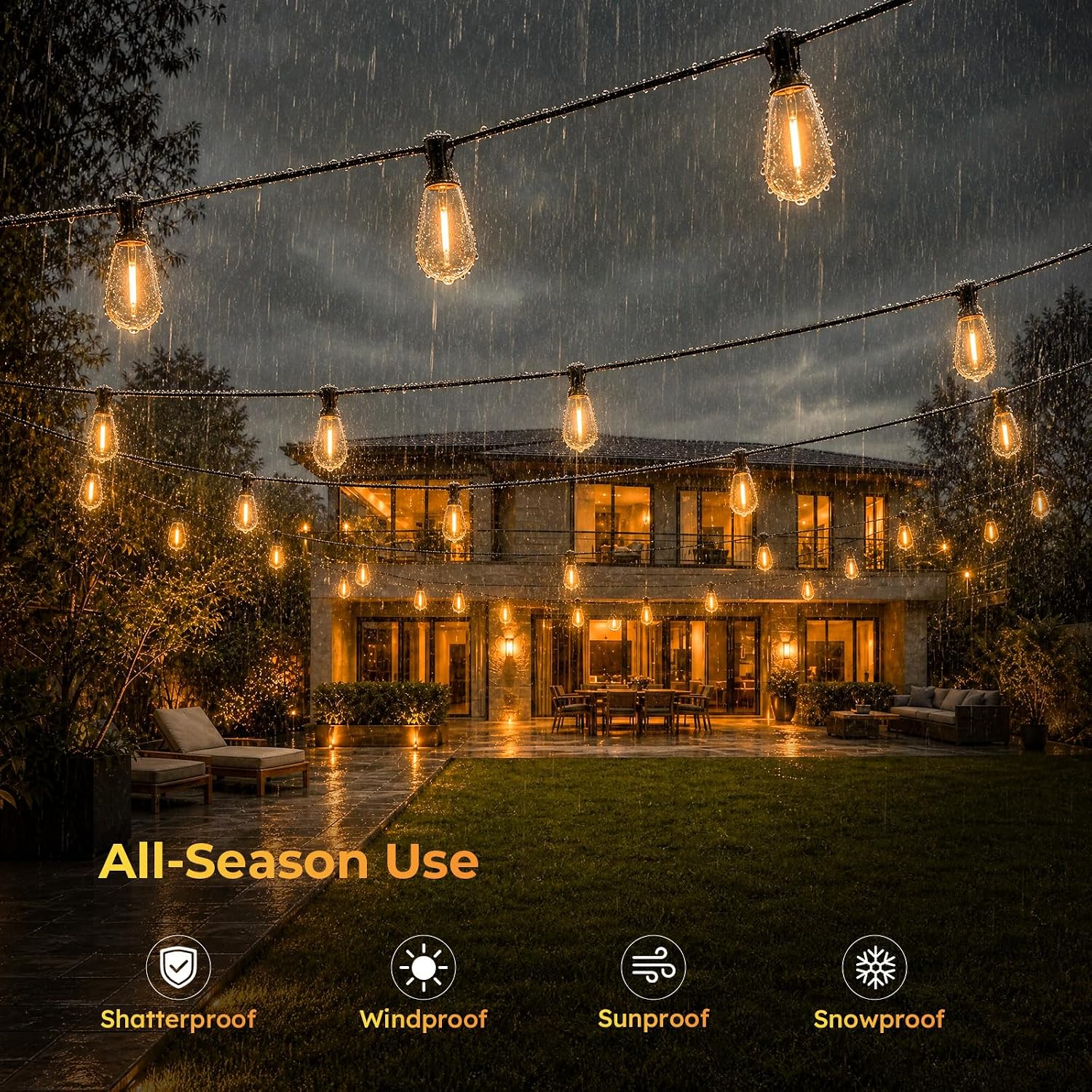 200FT Outdoor String Lights Waterproof Patio Lights with Remote APP Control — image 3 of 6
