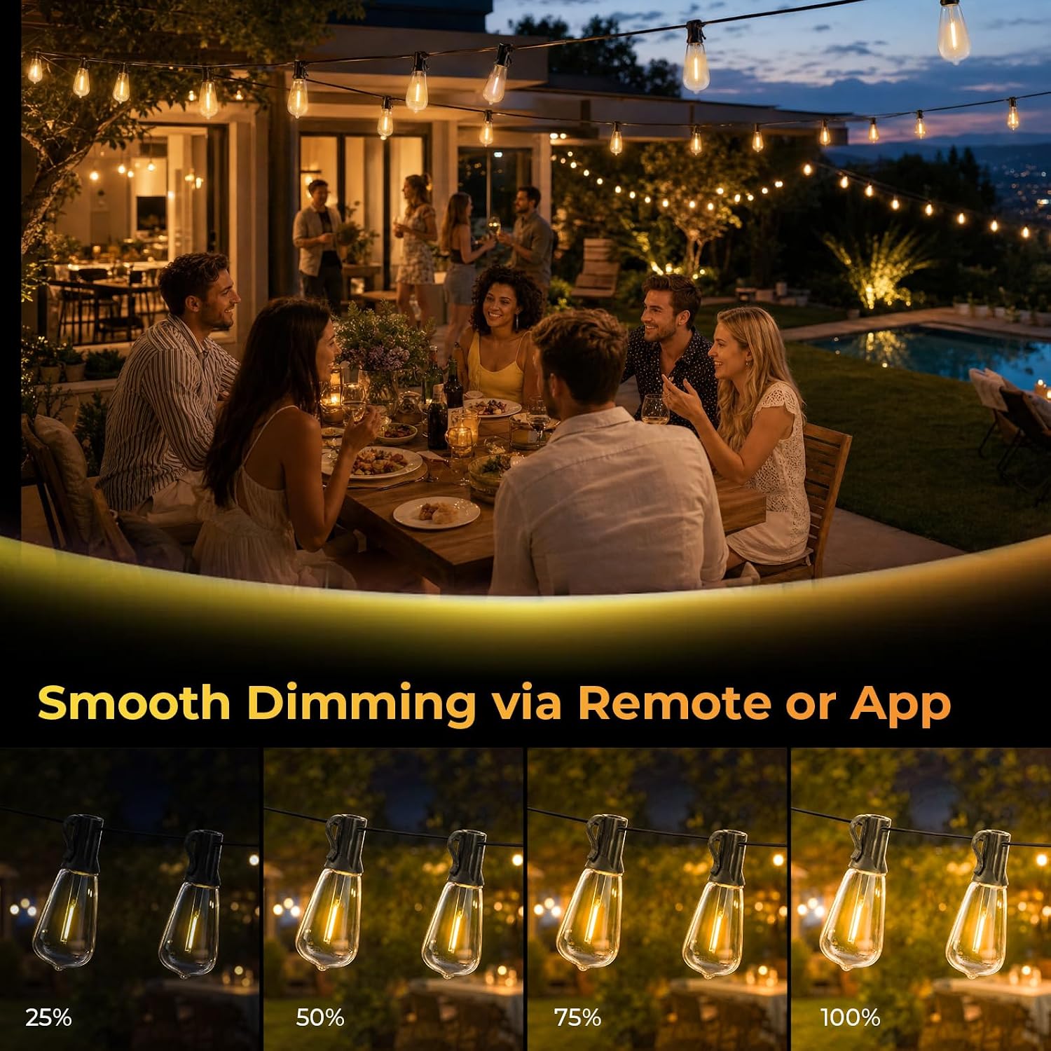 200FT Outdoor String Lights Waterproof Patio Lights with Remote APP Control — image 4 of 6
