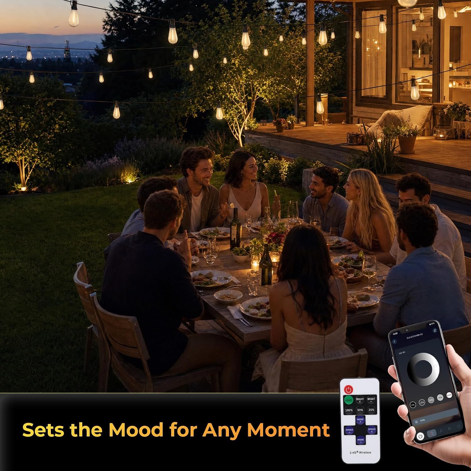 200FT Outdoor String Lights Waterproof Patio Lights with Remote APP Control — image 6 of 6