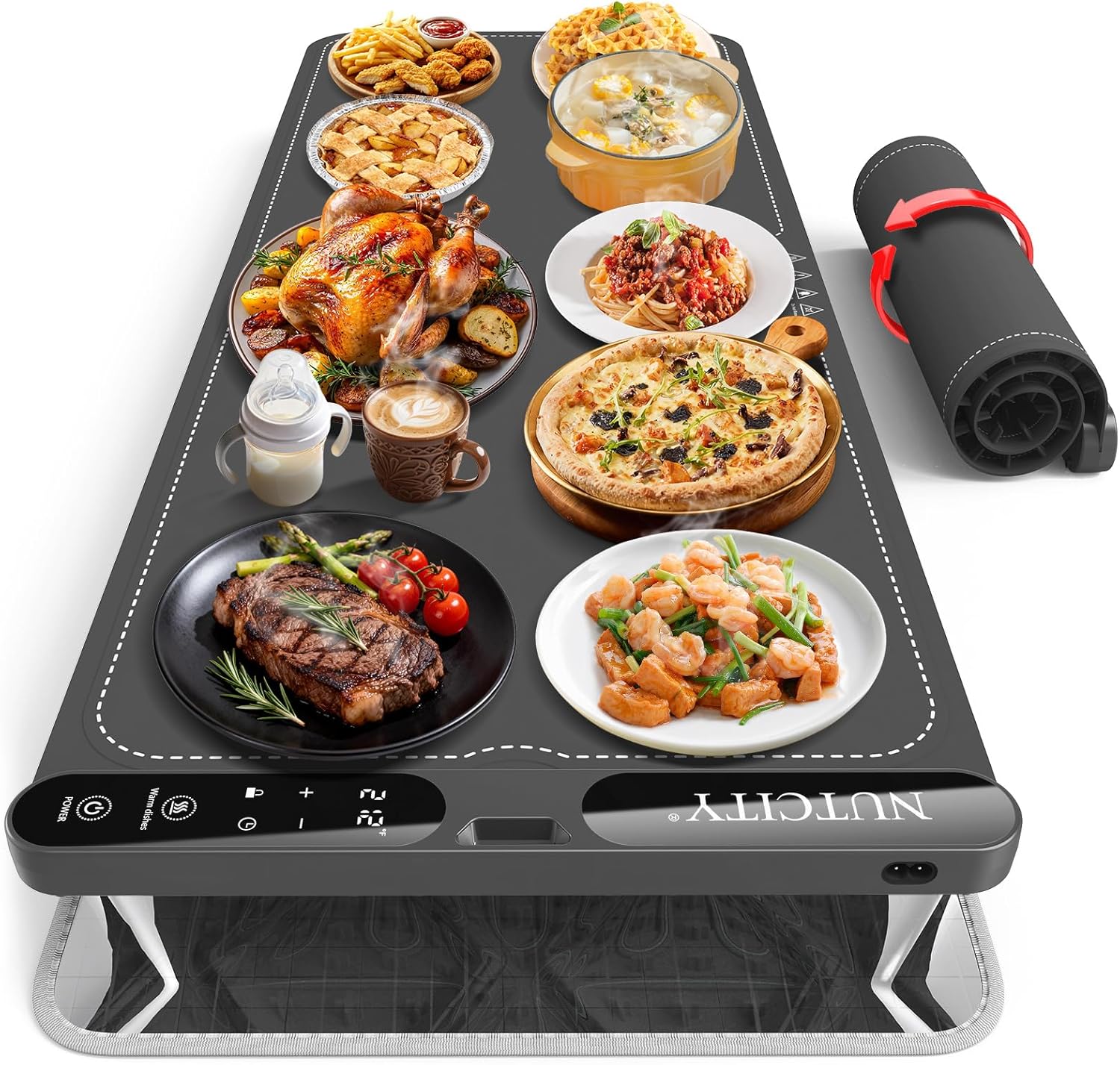 Warming Mat for Food Extra Large 40" x 15" with Insulation Pad (Starry Gray)