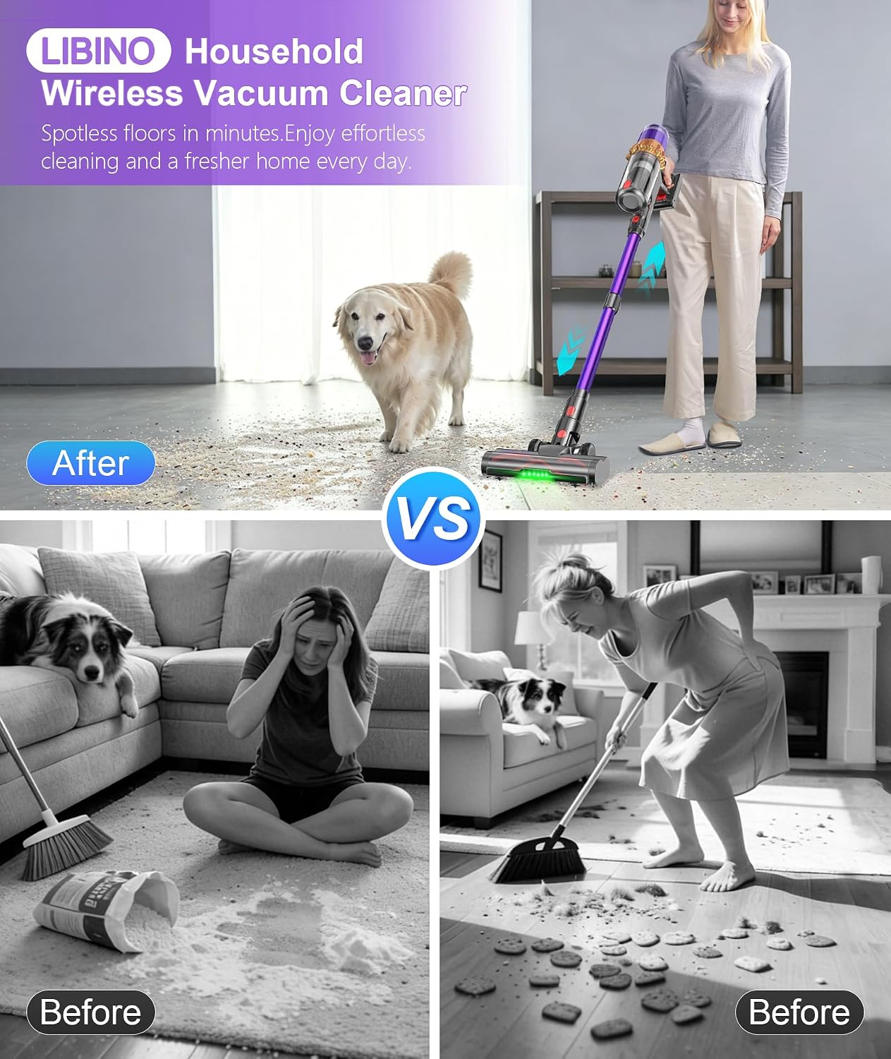 Cordless Vacuum Cleaner, V10 55KPa Anti-Tangle Stick Vac — image 2 of 9