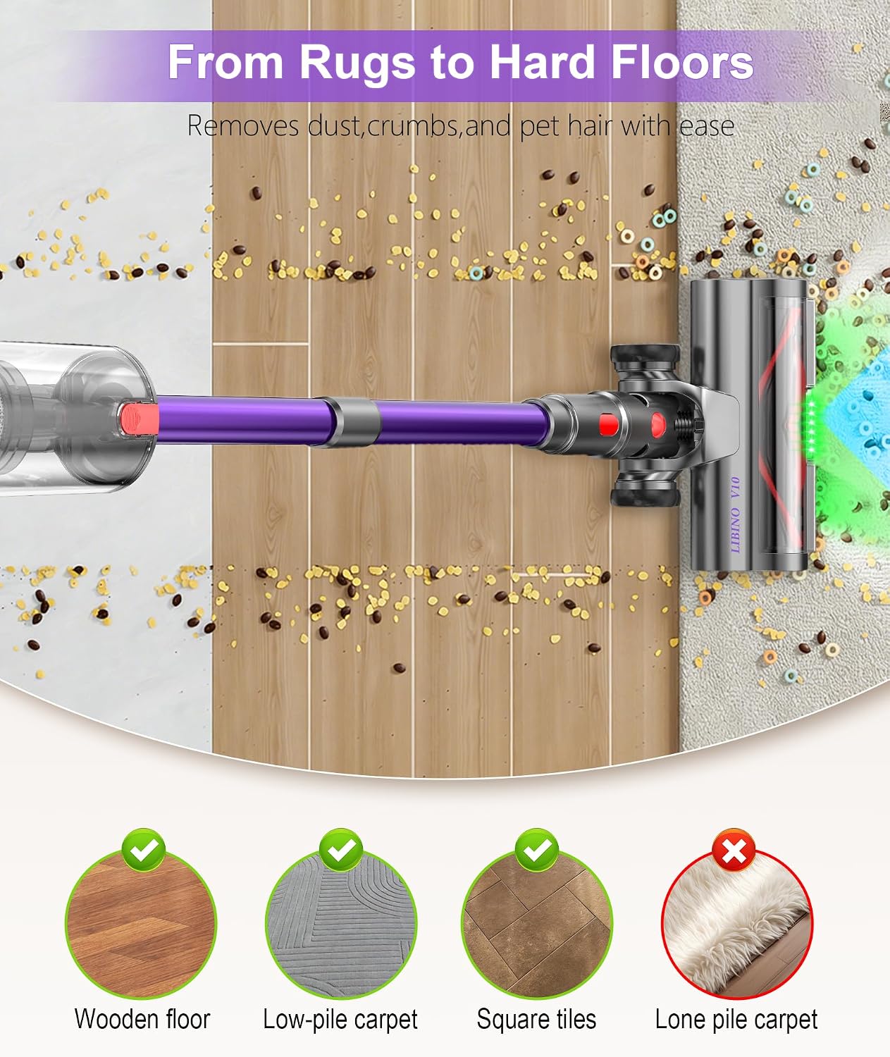Cordless Vacuum Cleaner, V10 55KPa Anti-Tangle Stick Vac — image 5 of 9