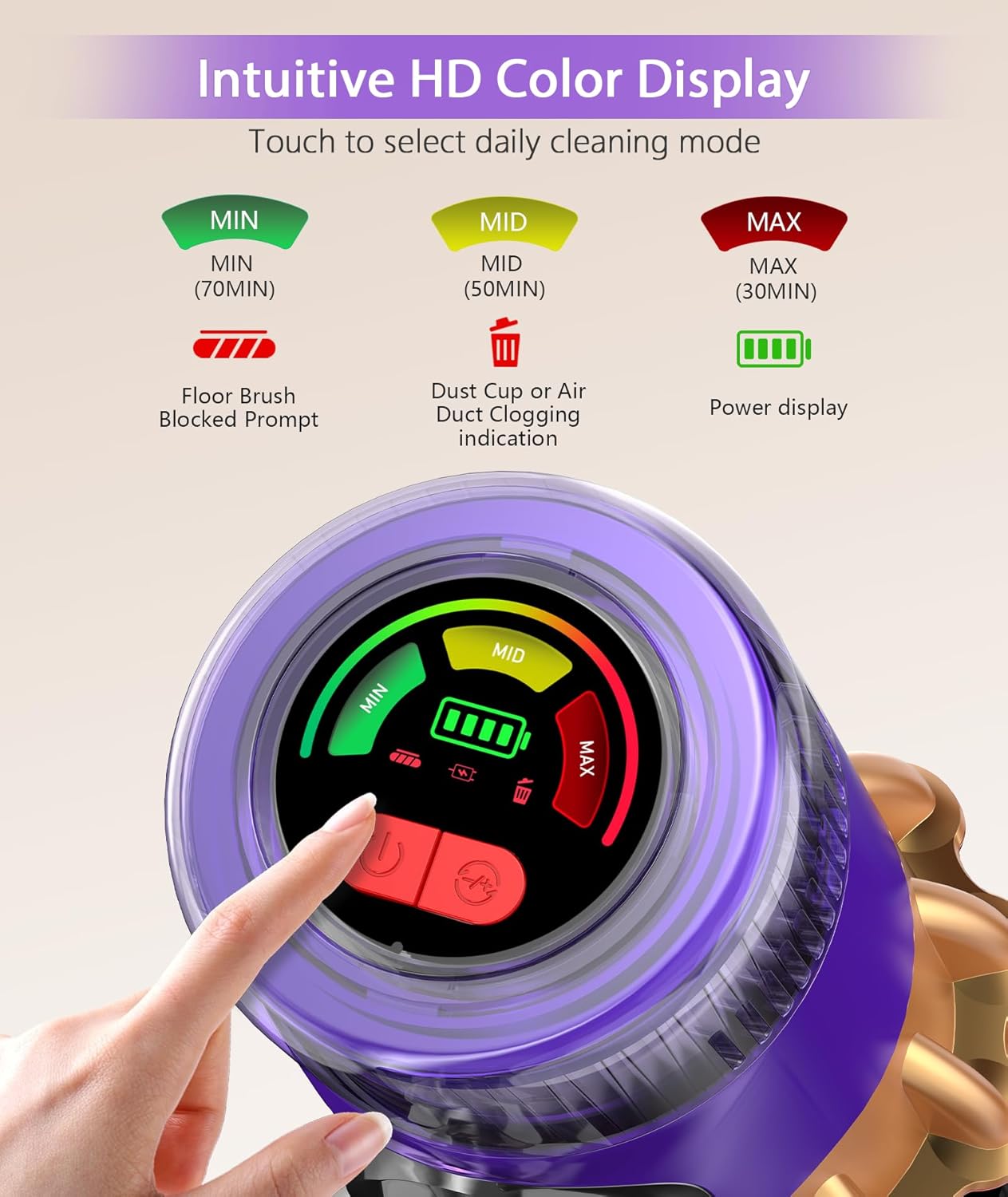 Cordless Vacuum Cleaner, V10 55KPa Anti-Tangle Stick Vac — image 7 of 9