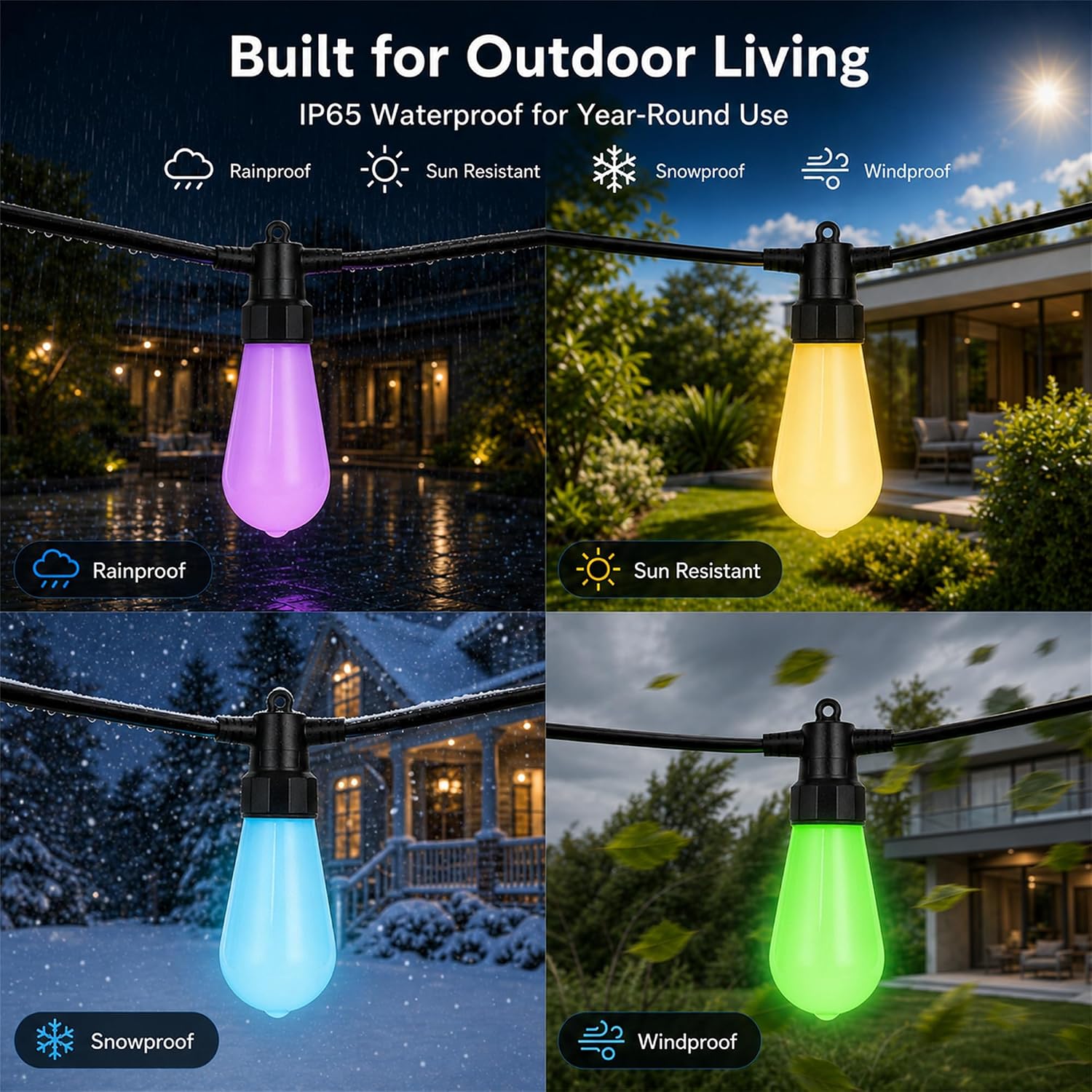 Outdoor String Lights for Patio,50FT RGBW App Remote,20 Bulbs — image 6 of 9