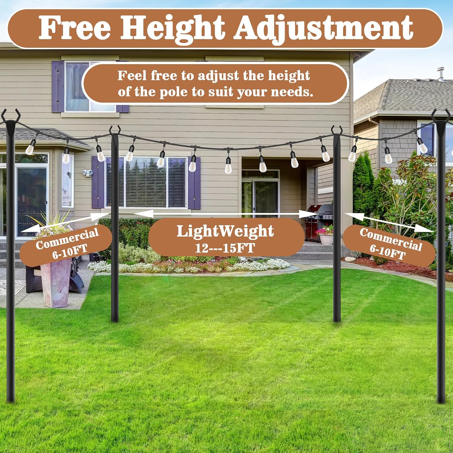 7-Pack 10 FT String Light Poles,Metal with Fork Lights Poles for Outdoor String Light, Rustproof Heavy Duty for Outside Garden,Patio,Wedding,Backyard,Deck,Party — image 6 of 12
