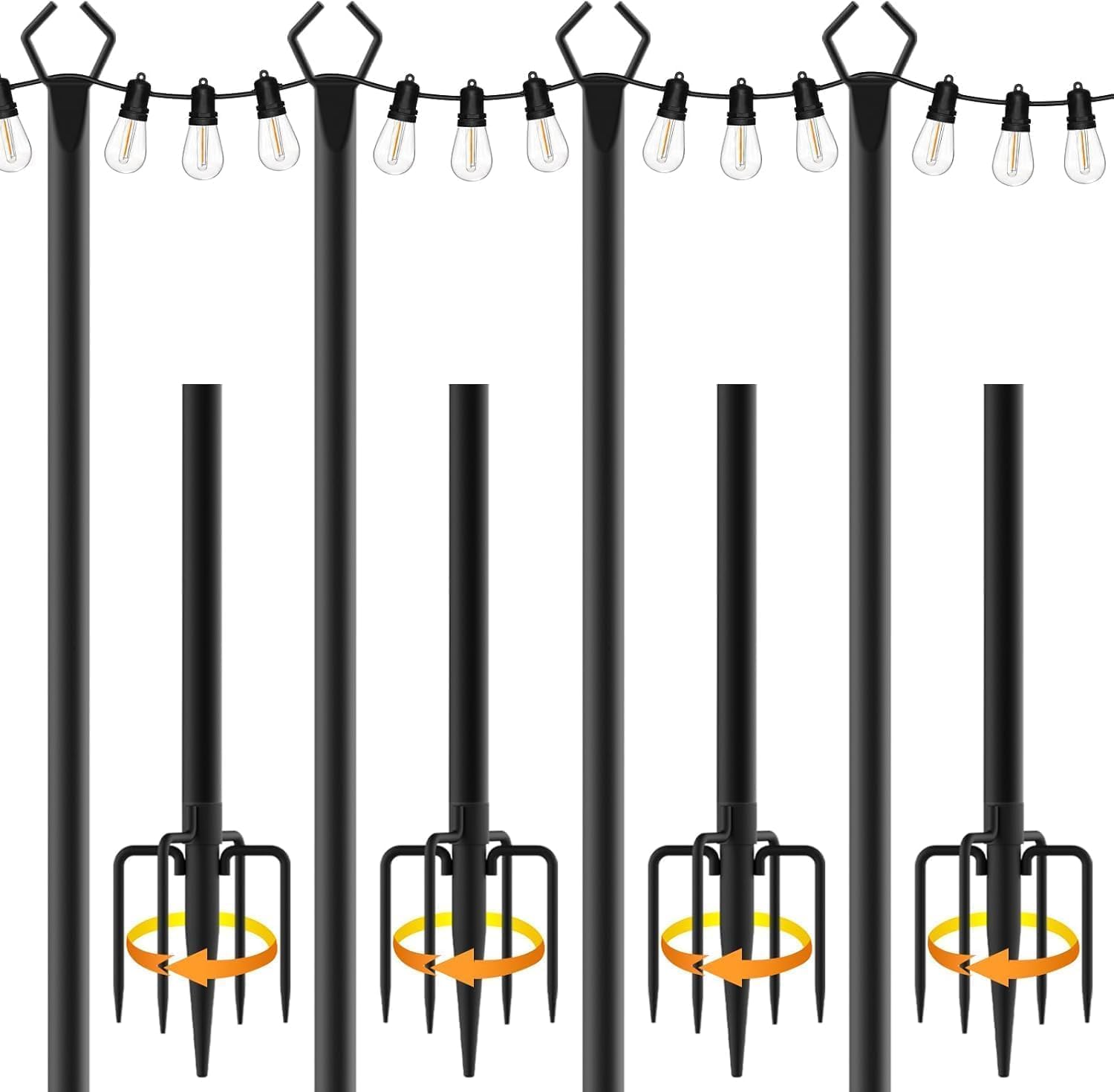 7-Pack 10 FT String Light Poles,Metal with Fork Lights Poles for Outdoor String Light, Rustproof Heavy Duty for Outside Garden,Patio,Wedding,Backyard,Deck,Party — image 9 of 12