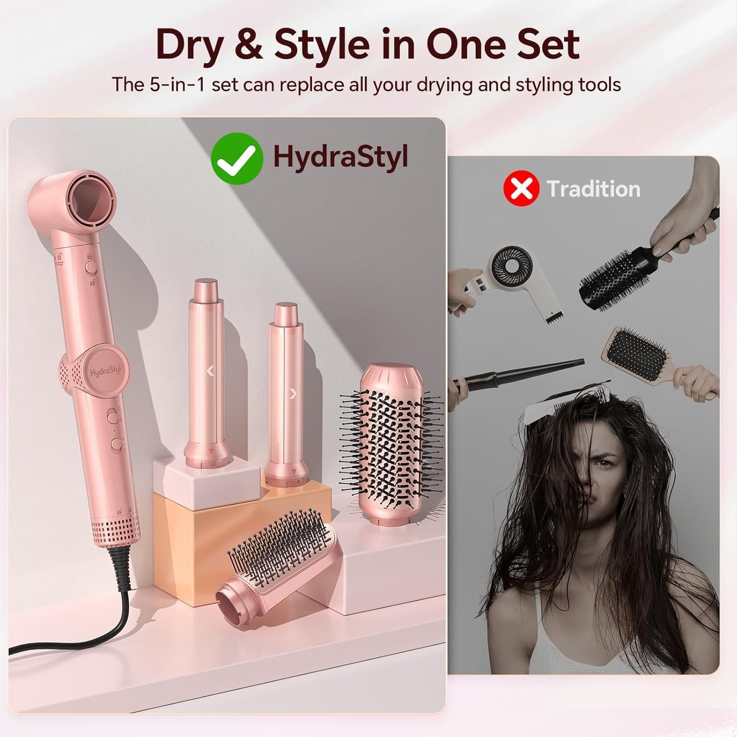 5 in 1 Hair Dryer Brush, High-Speed Auto Wrap Curling Brush with Interchangeable Heads, Negative Ionic Anti-Frizz Technology for Fast Drying & Volumizing,Includes Travel Case Gift for Women — image 4 of 9