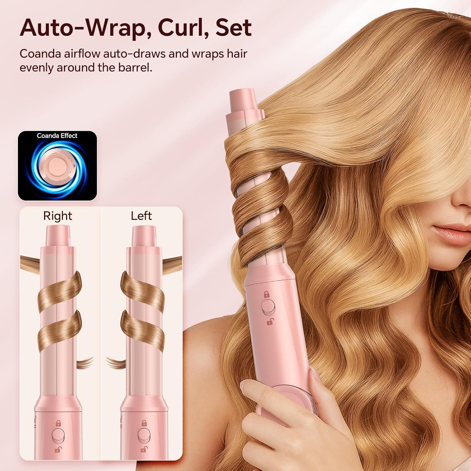 5 in 1 Hair Dryer Brush, High-Speed Auto Wrap Curling Brush with Interchangeable Heads, Negative Ionic Anti-Frizz Technology for Fast Drying & Volumizing,Includes Travel Case Gift for Women — image 5 of 9