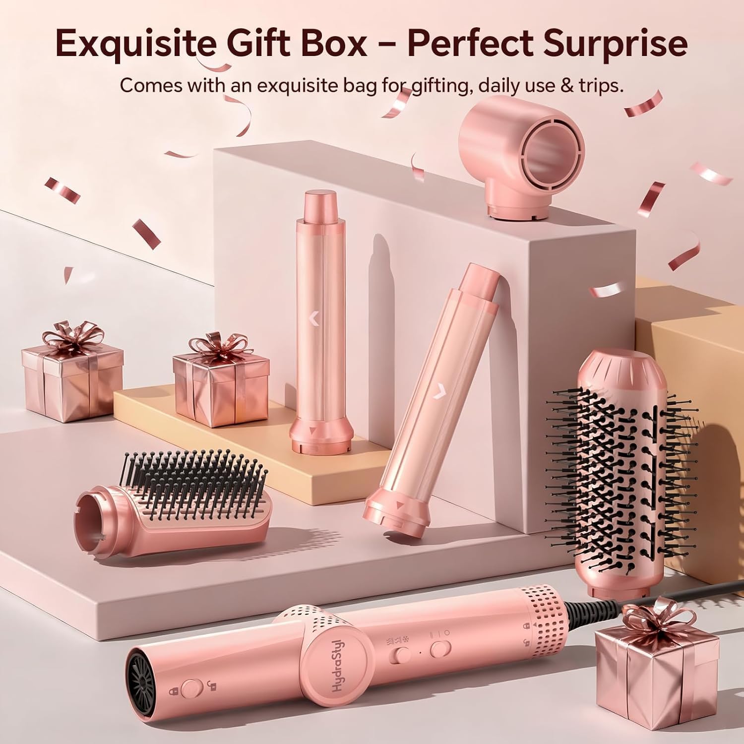 5 in 1 Hair Dryer Brush, High-Speed Auto Wrap Curling Brush with Interchangeable Heads, Negative Ionic Anti-Frizz Technology for Fast Drying & Volumizing,Includes Travel Case Gift for Women — image 9 of 9