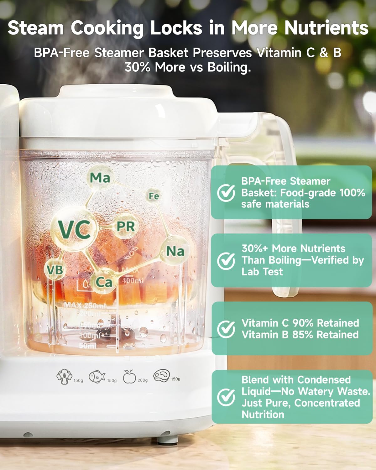 Baby Food Maker with Large Steam Basket Onestep Baby Food Processor Steamer with Steam & Grinding, Auto Cooking Self-Cleaning & Sterili-zing, BPA-Free for Healthy Homemade Baby Food — image 3 of 9