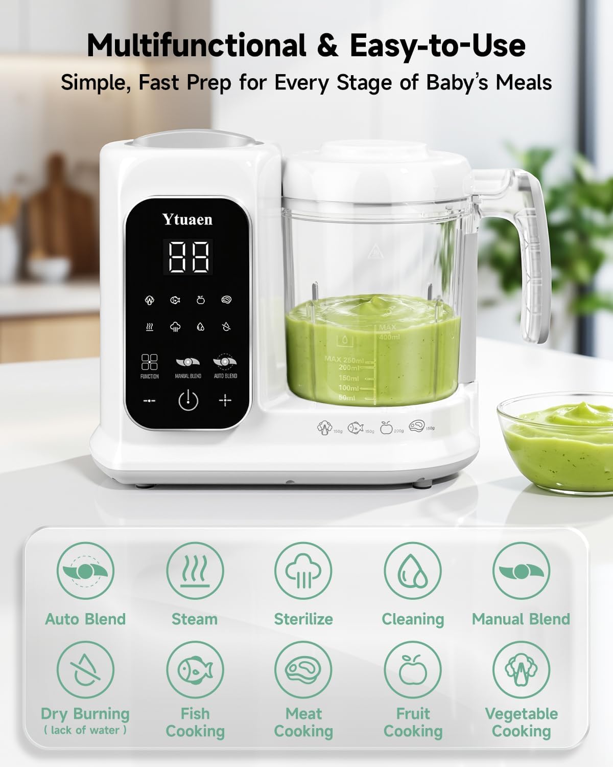 Baby Food Maker with Large Steam Basket Onestep Baby Food Processor Steamer with Steam & Grinding, Auto Cooking Self-Cleaning & Sterili-zing, BPA-Free for Healthy Homemade Baby Food — image 6 of 9