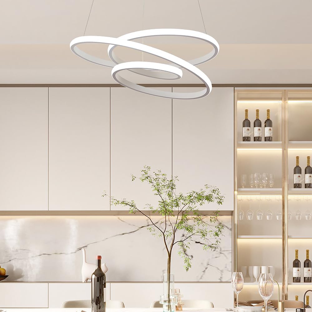 LED Round Chandelier, Dimmable Pendant Lights with Remote, Adjustable Hanging Lamp for Kitchen Island, Living & Dining Room, 3-Color Full Spectrum Ceiling Light Fixture, 68W, White — image 10 of 10