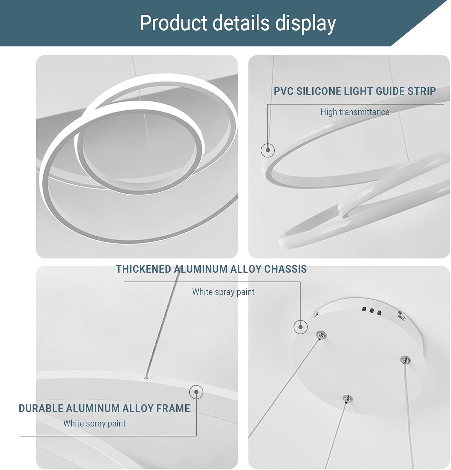 LED Round Chandelier, Dimmable Pendant Lights with Remote, Adjustable Hanging Lamp for Kitchen Island, Living & Dining Room, 3-Color Full Spectrum Ceiling Light Fixture, 68W, White — image 2 of 10