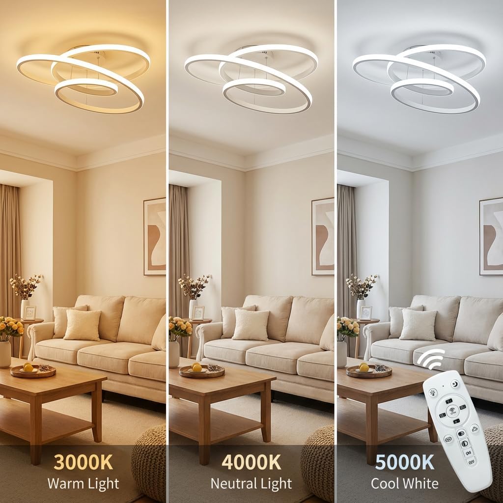 LED Round Chandelier, Dimmable Pendant Lights with Remote, Adjustable Hanging Lamp for Kitchen Island, Living & Dining Room, 3-Color Full Spectrum Ceiling Light Fixture, 68W, White — image 6 of 10