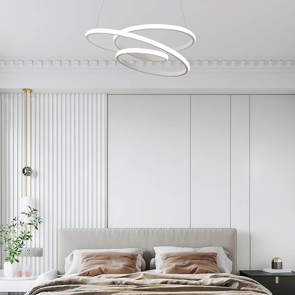 LED Round Chandelier, Dimmable Pendant Lights with Remote, Adjustable Hanging Lamp for Kitchen Island, Living & Dining Room, 3-Color Full Spectrum Ceiling Light Fixture, 68W, White — image 7 of 10