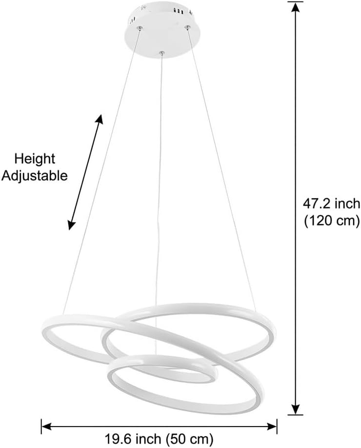 LED Round Chandelier, Dimmable Pendant Lights with Remote, Adjustable Hanging Lamp for Kitchen Island, Living & Dining Room, 3-Color Full Spectrum Ceiling Light Fixture, 68W, White — image 8 of 10