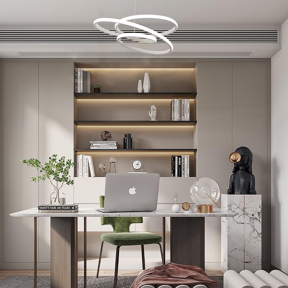 LED Round Chandelier, Dimmable Pendant Lights with Remote, Adjustable Hanging Lamp for Kitchen Island, Living & Dining Room, 3-Color Full Spectrum Ceiling Light Fixture, 68W, White — image 9 of 10