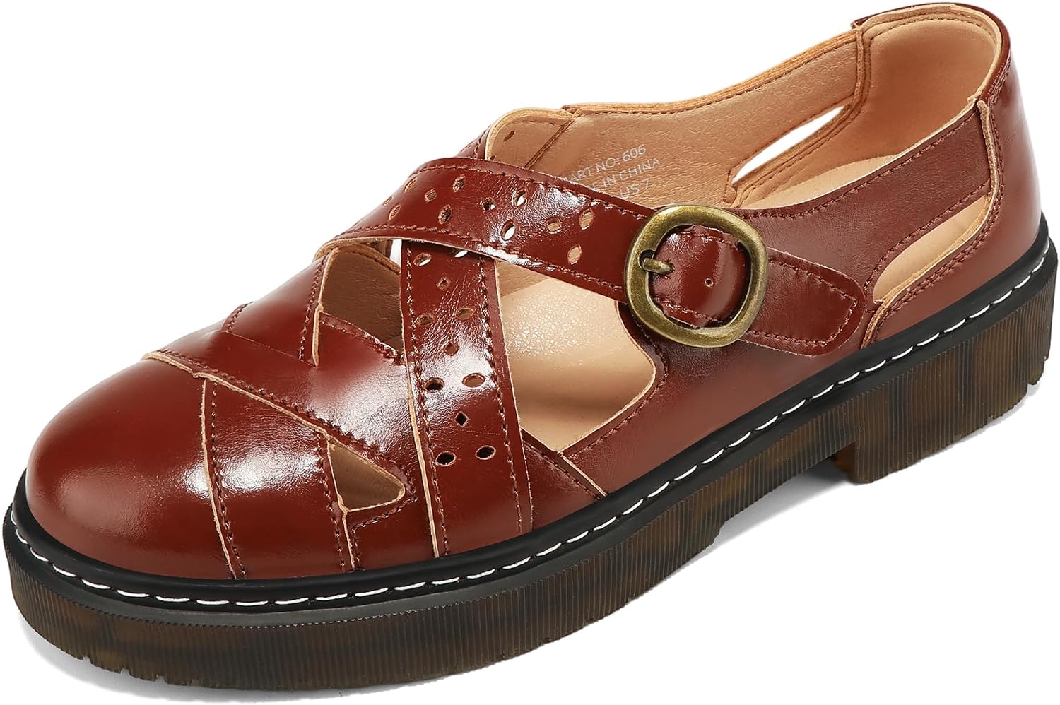Women's Loafers Closed Toe Arch Support Comfort Walking Shoes Vintage Cut-Out Flats for Summer Casual Work Ladies,Brown,US 6