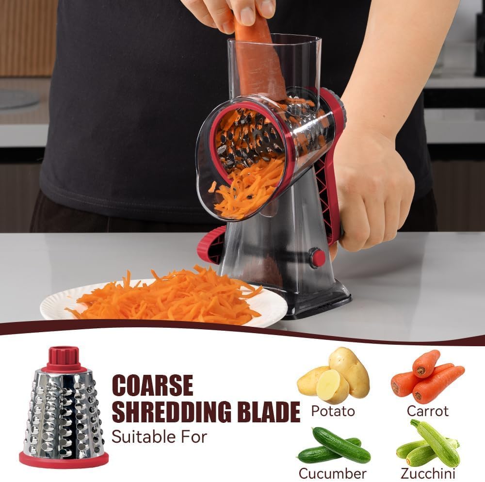 Rotary Cheese Grater Hand Crank Transparent - Shredder Slicer Grinder 3 Stainless Steel Blades, Stable Suction, Labor-Saving Handle, Safe Kitchen Tool for Cheese, Vegetable, Nuts, Chocolate — image 2 of 7