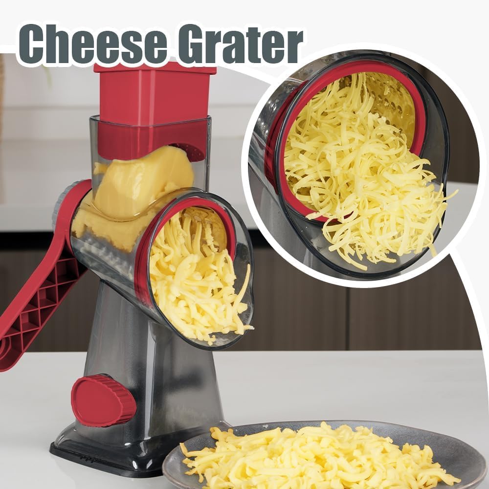 Rotary Cheese Grater Hand Crank Transparent - Shredder Slicer Grinder 3 Stainless Steel Blades, Stable Suction, Labor-Saving Handle, Safe Kitchen Tool for Cheese, Vegetable, Nuts, Chocolate — image 6 of 7