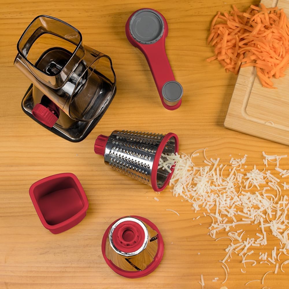 Rotary Cheese Grater Hand Crank Transparent - Shredder Slicer Grinder 3 Stainless Steel Blades, Stable Suction, Labor-Saving Handle, Safe Kitchen Tool for Cheese, Vegetable, Nuts, Chocolate — image 7 of 7