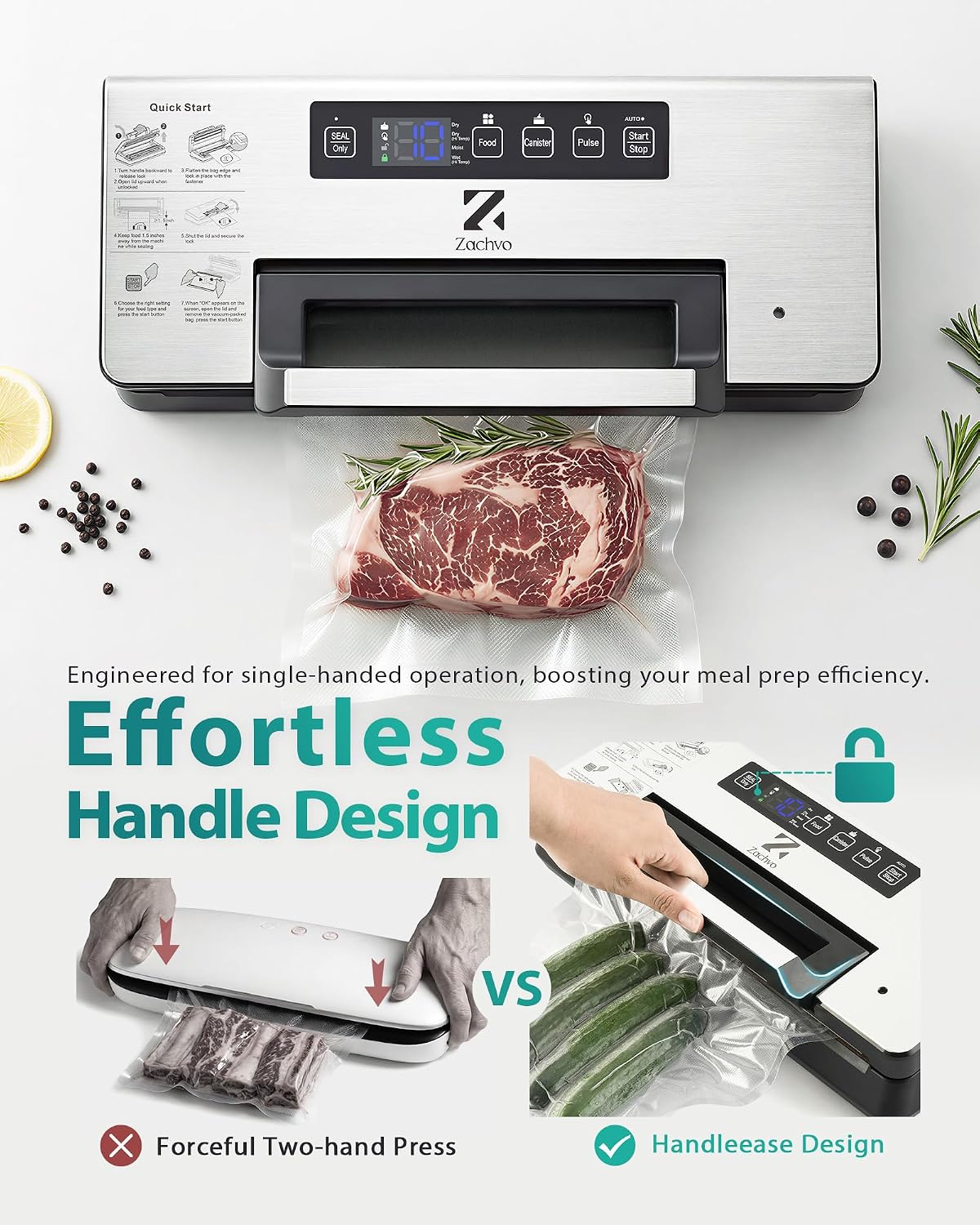Vacuum Sealer for Food, Dual Pump, 5mm Seal for Meat, Meal Prep & Freezer — image 2 of 8