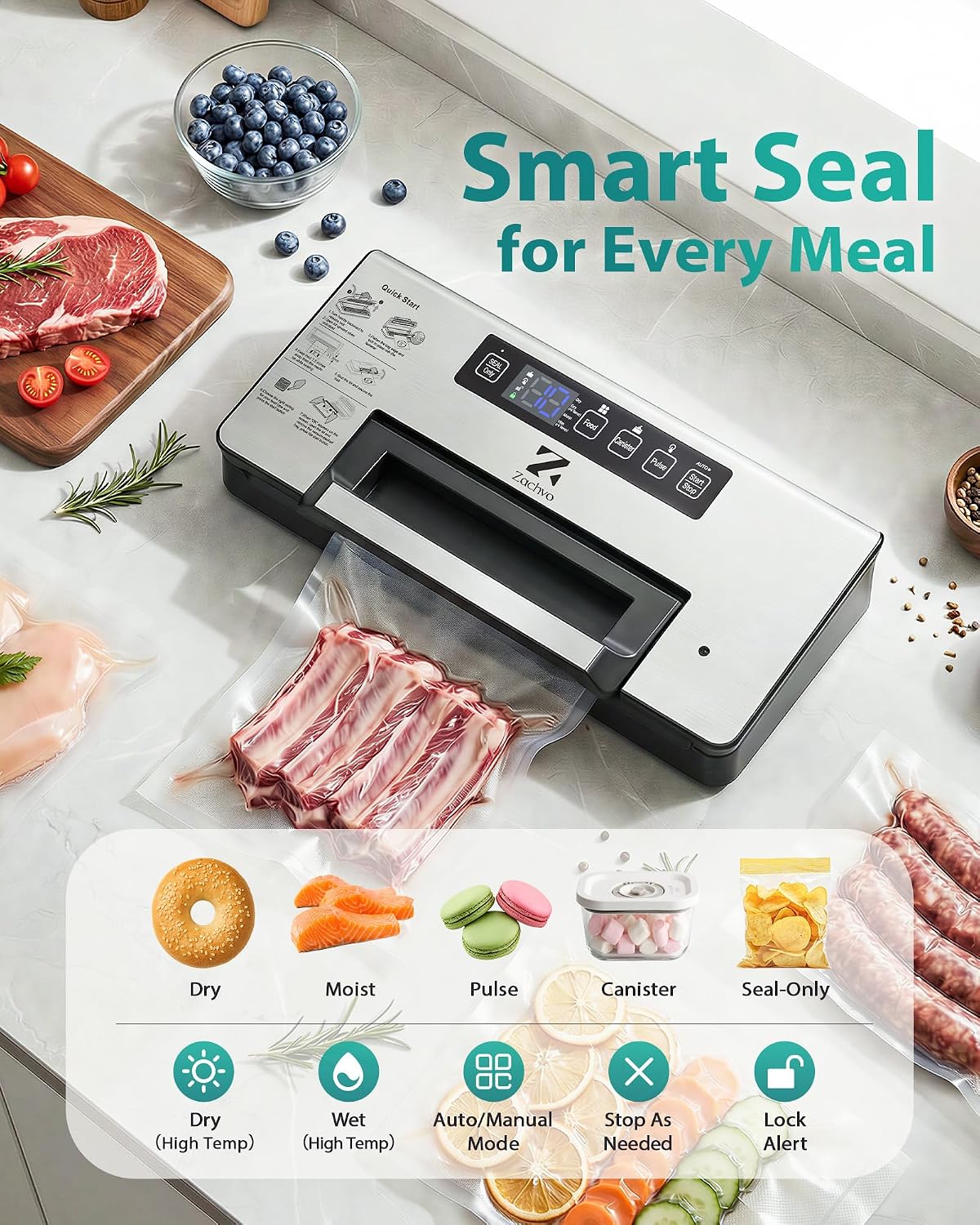 Vacuum Sealer for Food, Dual Pump, 5mm Seal for Meat, Meal Prep & Freezer — image 4 of 8