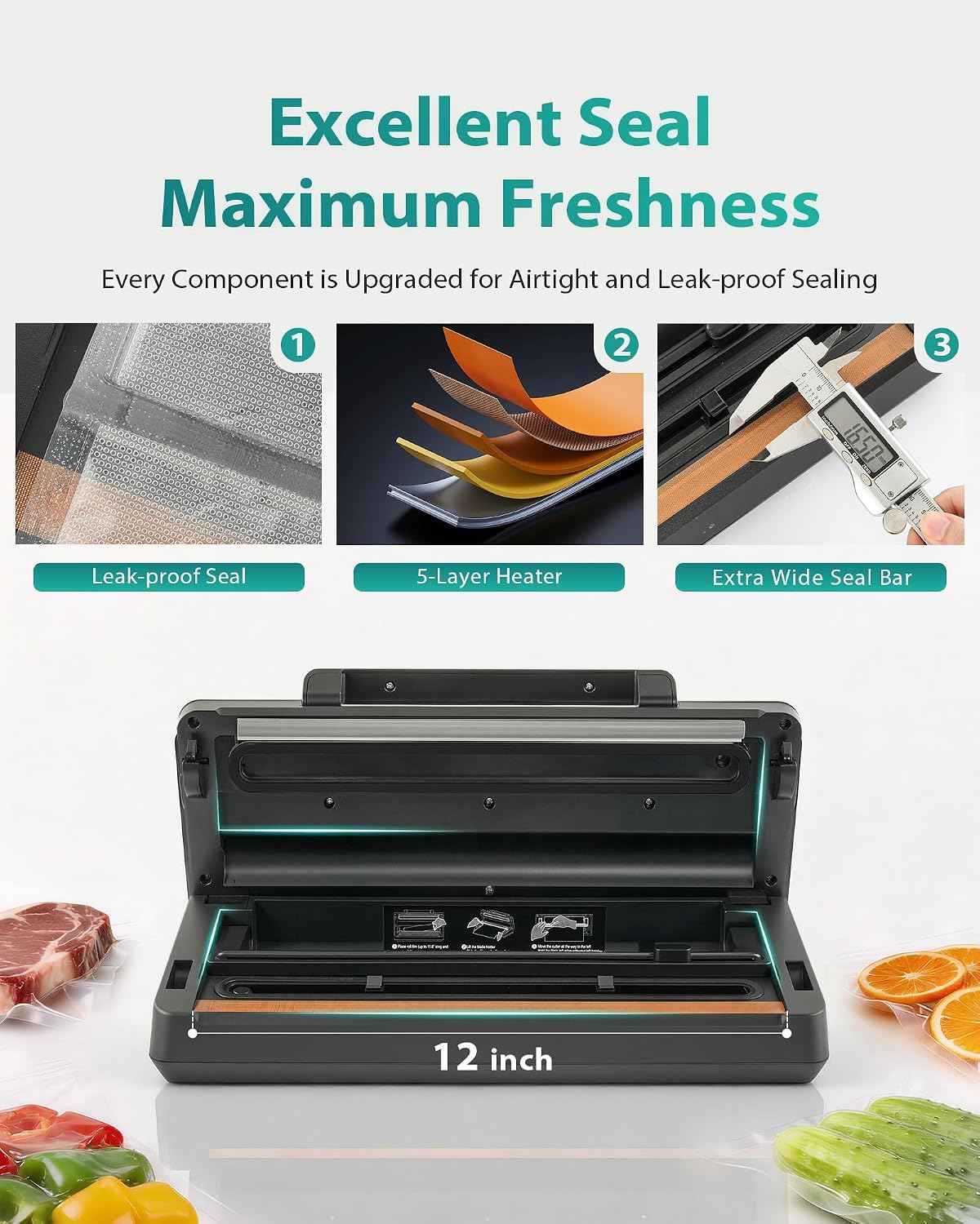 Vacuum Sealer for Food, Dual Pump, 5mm Seal for Meat, Meal Prep & Freezer — image 5 of 8