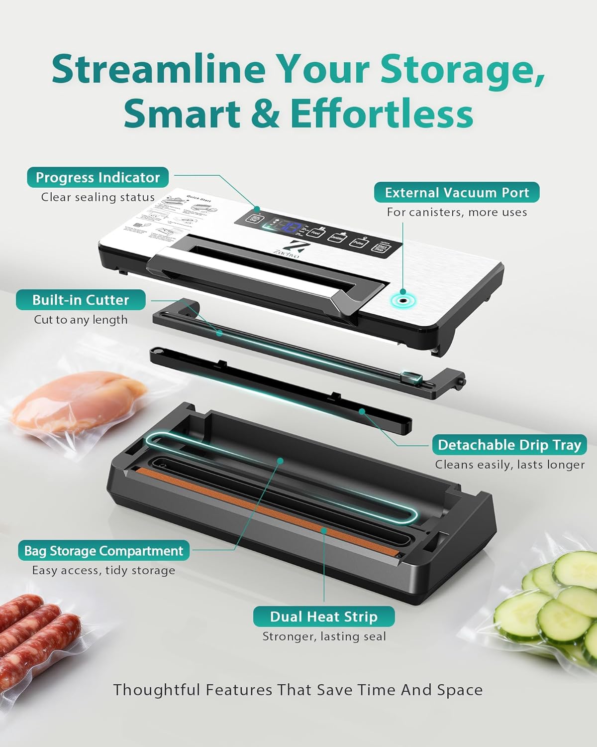 Vacuum Sealer for Food, Dual Pump, 5mm Seal for Meat, Meal Prep & Freezer — image 6 of 8