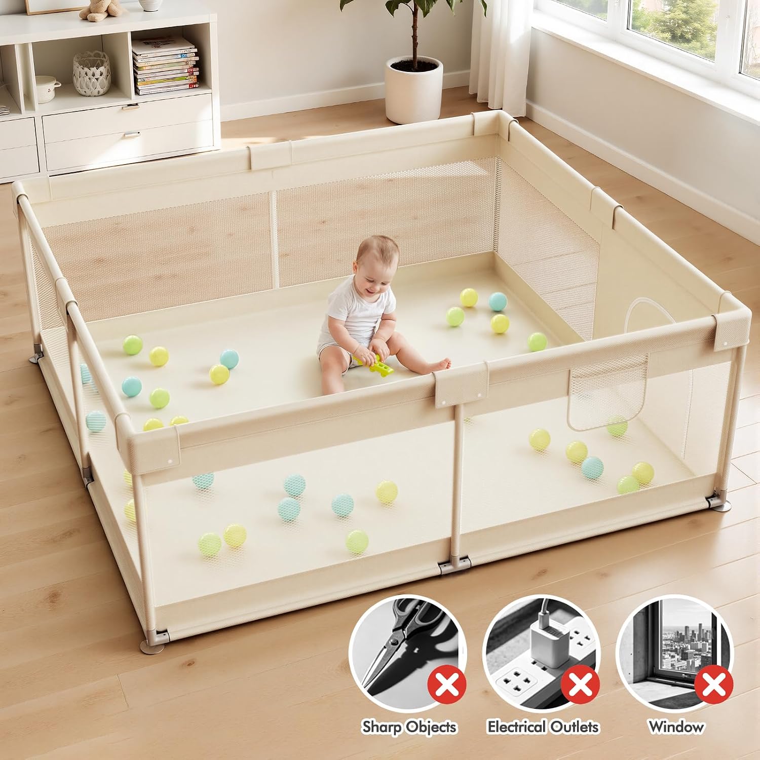 Beige Small Baby Playpen - 47x47in Playpen for Babies and Toddlers — image 3 of 9