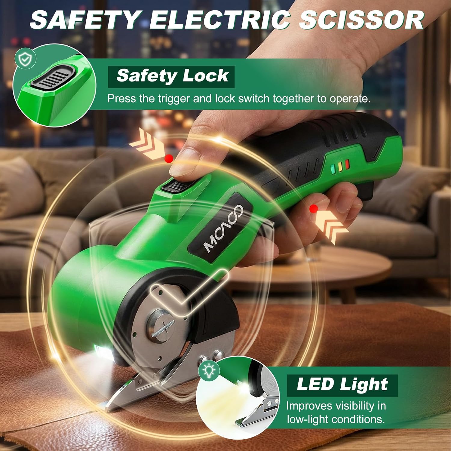 Electric Cardboard Cutter, Cordless Electric Scissors, 4V Electric Box Cutter with 2 Blades, Safety Lock & LED Light, Powerful Cutting for Cardboard Box, Plastic, Leather, Fabric — image 4 of 8
