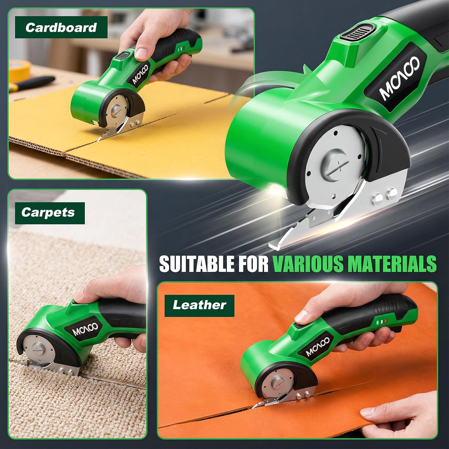 Electric Cardboard Cutter, Cordless Electric Scissors, 4V Electric Box Cutter with 2 Blades, Safety Lock & LED Light, Powerful Cutting for Cardboard Box, Plastic, Leather, Fabric — image 5 of 8